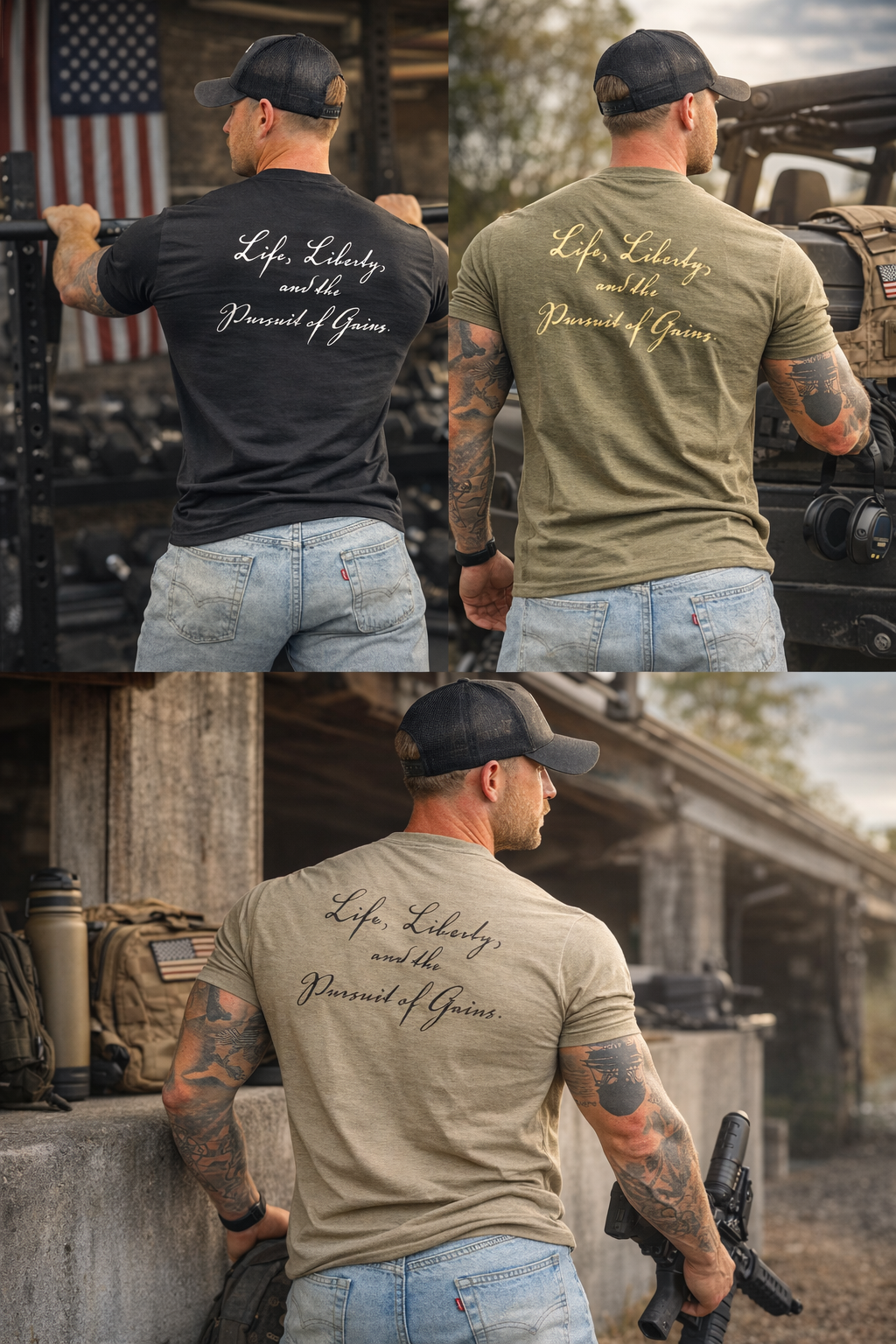 Life, Liberty, and the Pursuit of Gains Tee ( Army Green )